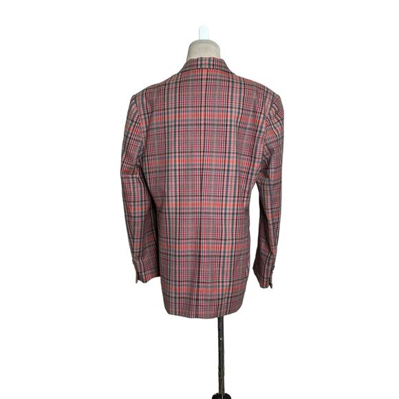 GAP 80's pink three buttons pink plaid vintage blazer size Large - Picture 2 of 9